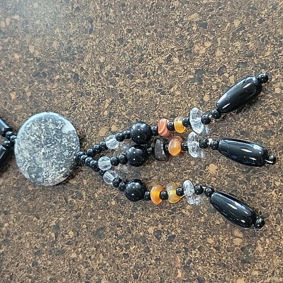 Hand made 39" Stone,Crystal and Glass bead tassel Necklace. Earthy tones - Picture 2 of 8